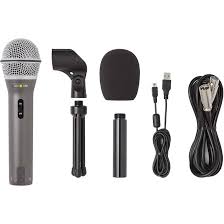 Samson Q2U Microphone Kit on Amazon with stand, windscreen, XLR cable, and USB-A Cable