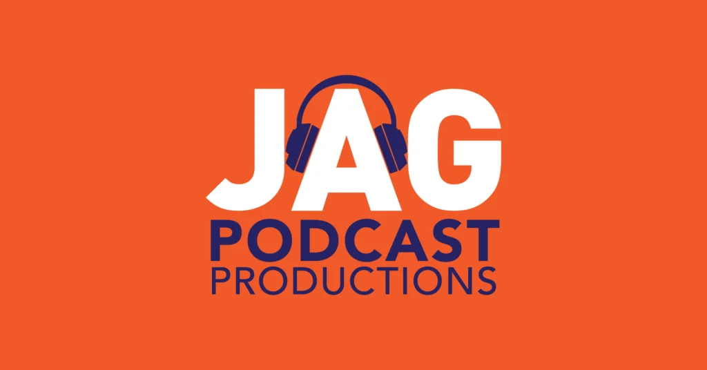 Orange logo for JAG Podcast Productions in Detroit